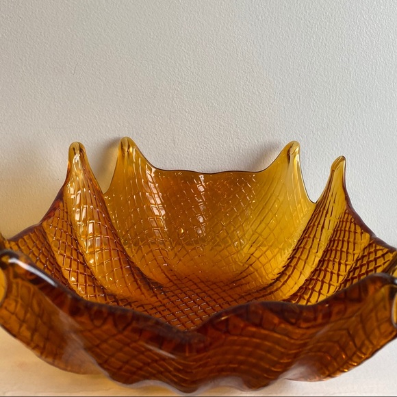 Vintage MCM Amber Depression Glass Bowl - Picture 6 of 6